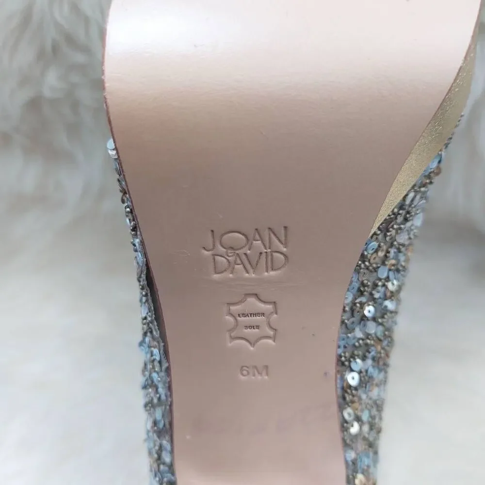 Joan & David Gold Sequin Platform Heels Pumps Size 6 Metallic Glam Party - Picture 10 of 12
